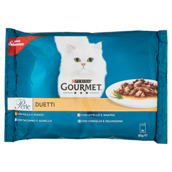 PURINA GOURMET Perle Duetti Pollo & Manzo/Tacch. & Agnello/Vitello & Anatra/Coniglio & Selvag. 4x85g