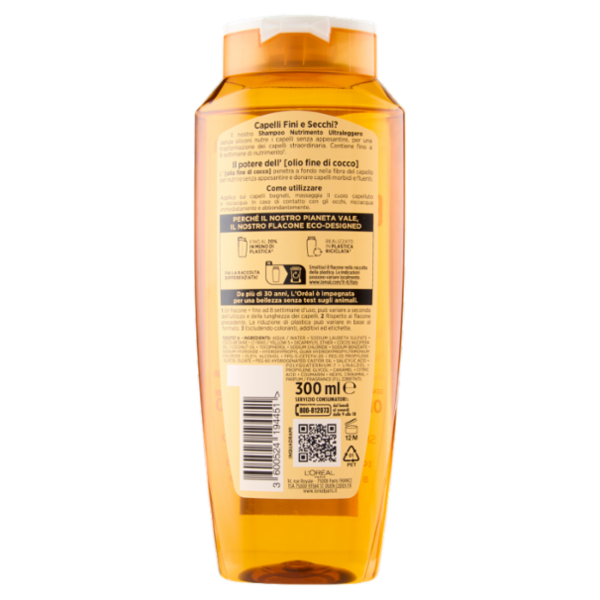 Elvive Olio Straordinario di Cocco Shampoo Nutrimento, per Capelli Fini e Secchi, 300 ml