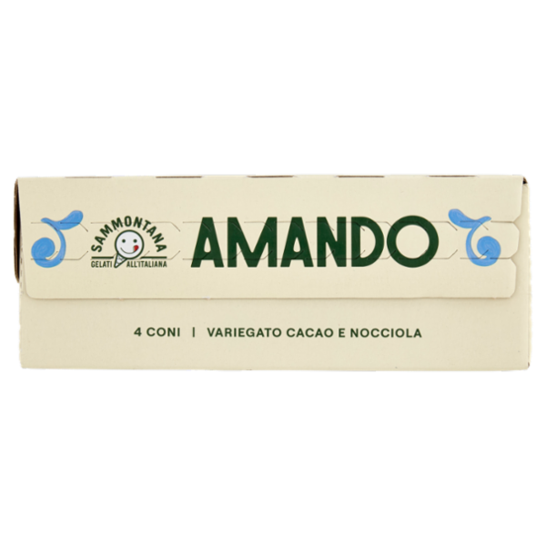 Sammontana Amando 4 Coni Gelato alla Vaniglia, Variegato al Cacao e Nocciola 4 x 75 g