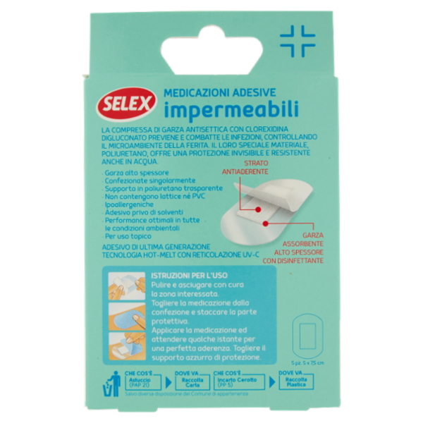 Selex Medicazioni Adesive Impermeabili Formato XL 5x7,5 cm 5 pezzi