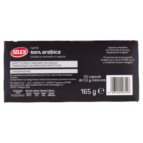 Selex Caffé in Capsule 100% Arabica Compatibili Nespresso 30 pezzi