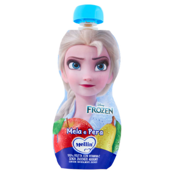 MELLIN Disney Frozen Elsa Merenda di Frutta 100% con VitC, Mela e Pera, dal 9° mese, 110g
