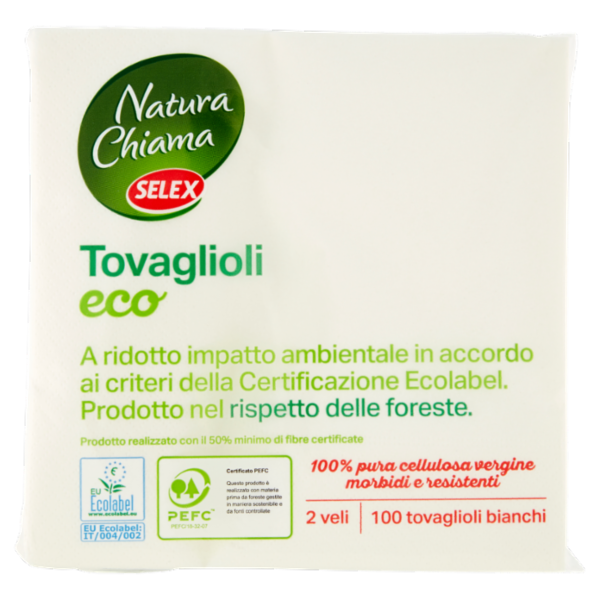 Selex Natura Chiama Tovaglioli 2 Veli 33X33 cm Bianchi 100 pezzi