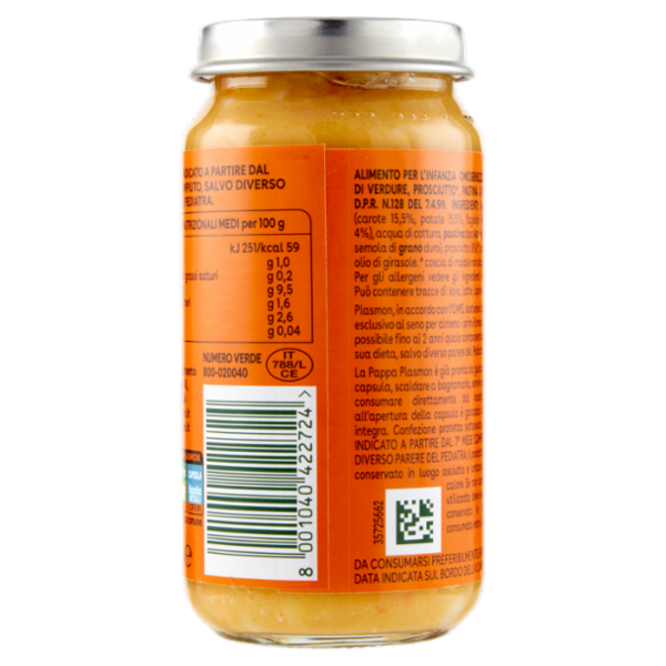 Plasmon la Pappa Verdure, Prosciutto* e Pastina 200 g