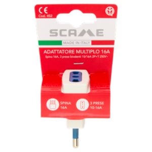 Scame Adattatore Multiplo 16A Spina 16A, 3 Prese Bivalenti 10/16A 2P+T 250V