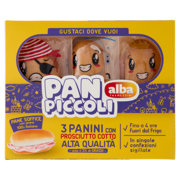 alba Tramezzini Pan Piccoli Panini con Prosciutto Cotto Alta Qualità 3 x 60 g