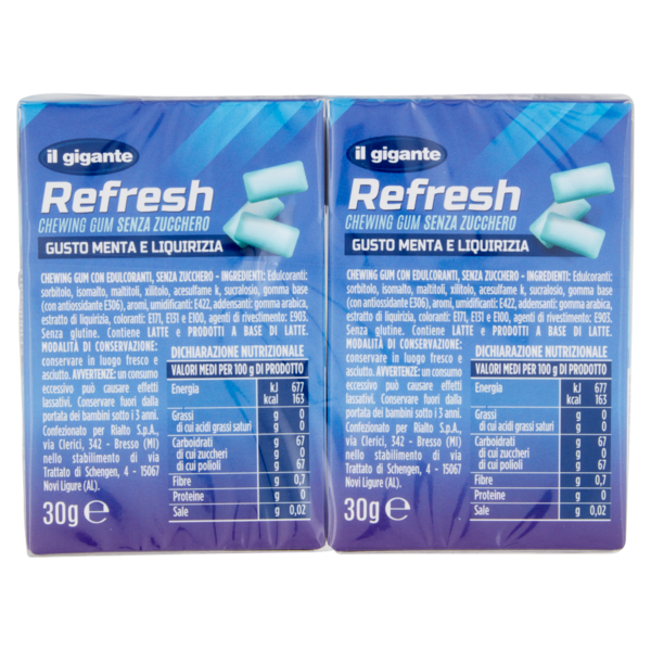 IL GIGANTE Refresh Chewing Gum Senza Zucchero Gusto Menta e Liquirizia 2 x 30 g