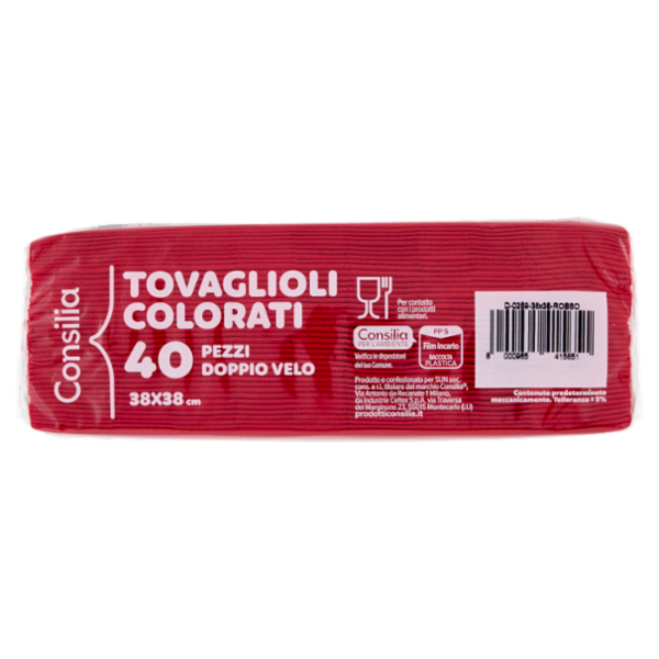 Consilia Tovaglioli 2 Veli 38x38 cm Rosso 40 pezzi