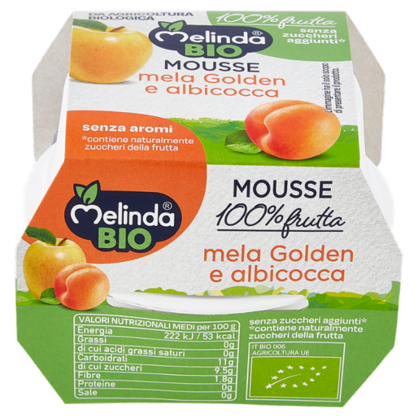 Melinda Bio Mousse mela Golden e albicocca 2 x 100 g
