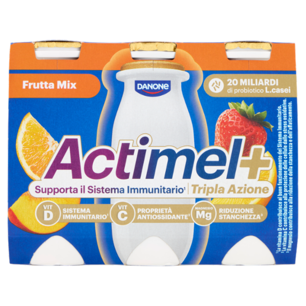 ACTIMEL Tripla Azione, Yogurt da Bere con Vitamine C, D e Magnesio, gusto Frutta mix, 6x100G