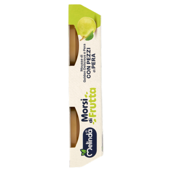 Melinda Morsi di Frutta Mousse di Golden Delicious e Pera con Pezzi di Pera 2 x 100 g