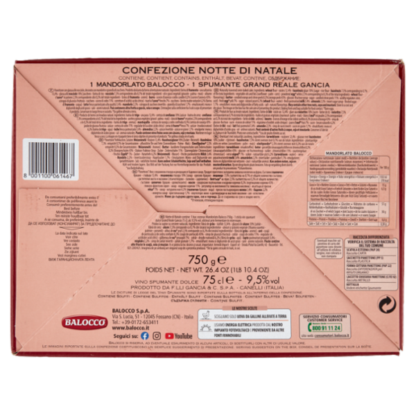 Balocco Notte di Natale il Mandorlato 750 g & GrandReale Dessert Gancia 75 cl
