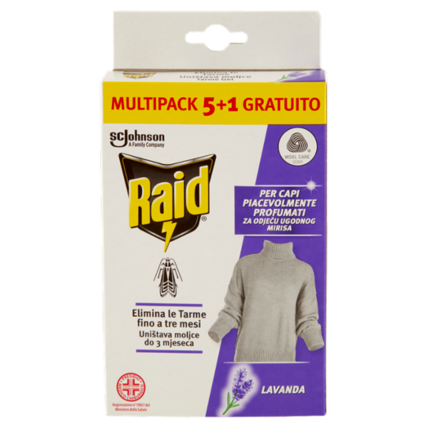 Raid Anti Tarme Gel Vestiti, Confezione da 6 Pezzi alla Lavanda, Protegge per l'Intera Stagione 6x3g