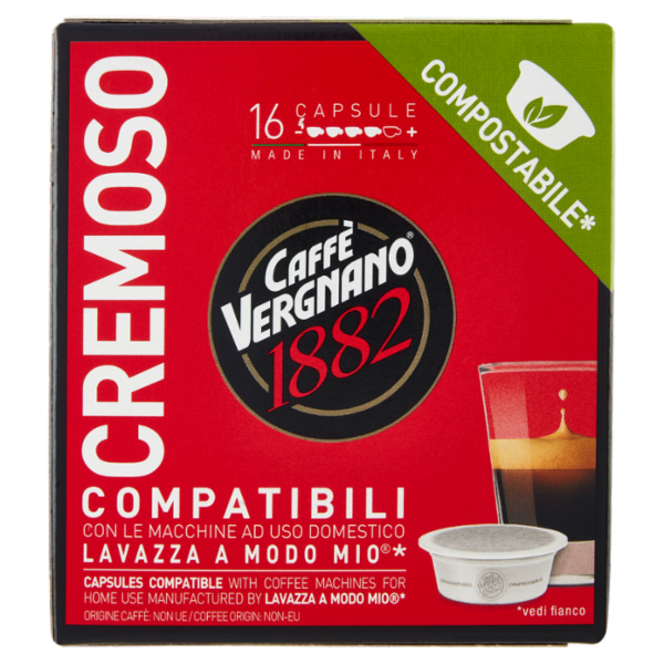Caffè Vergnano 1882 Cremoso Compostabile** Capsule Compatibili Lavazza a Modo Mio* 16 x 7,5 g