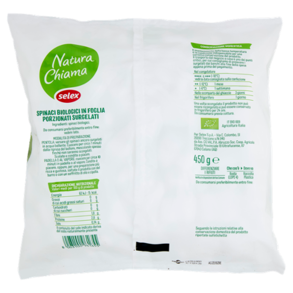 Selex Natura Chiama Spinaci in Foglia Biologici Surgelati 450 g