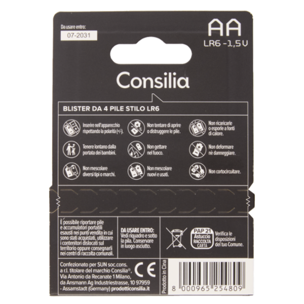 Consilia Pile Alcaline Stilo AA 1,5 V 4 pezzi