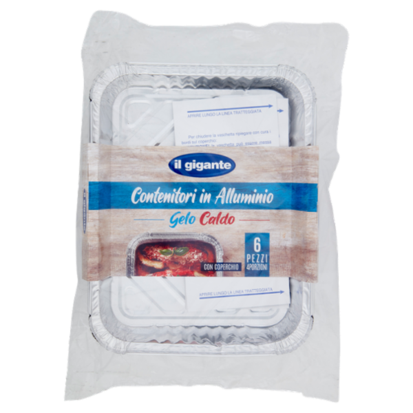 IL GIGANTE Contenitori in Alluminio Gelo Caldo con Coperchio 4 Porzioni 6 pz