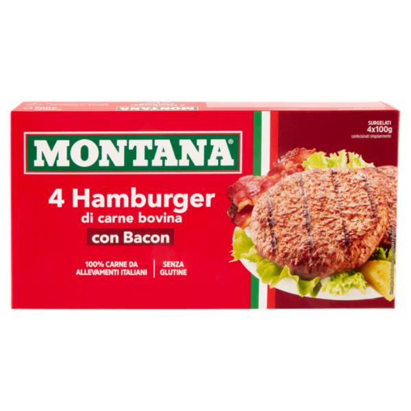 Montana 4 Hamburger di carne bovina con Bacon Surgelati 4 x 100 g