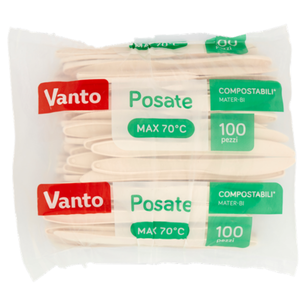 Vanto Coltelli in Mater Bi Biodegradabili e Compostabili Bianchi 100 pezzi