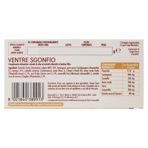 Bonomelli Ventre Sgonfio Tisana per Infusione 16 Filtri 32 g