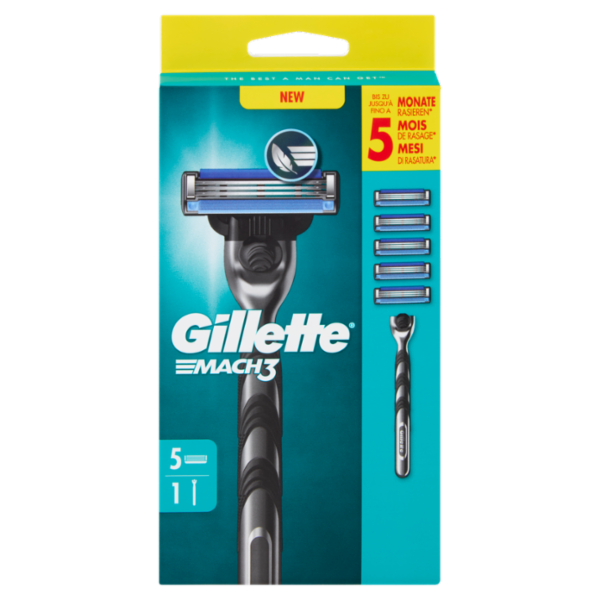 Gillette Mach3 Rasoio da Uomo a 3 Lame, 1 Manico + 5 Lamette
