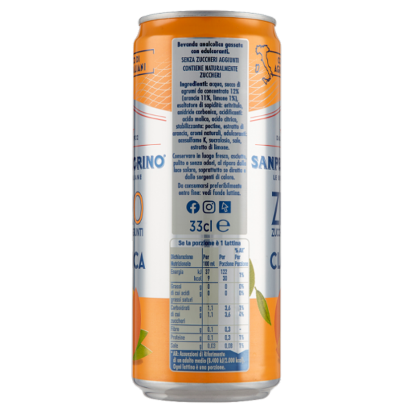 SANPELLEGRINO Classica Zero Zuccheri Aggiunti, Lattina 33 cl