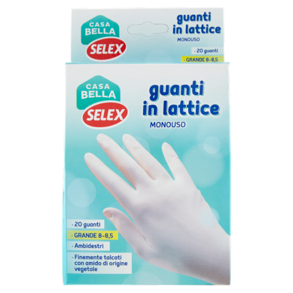 Selex Casa Bella Guanti Monouso in Lattice Naturale Misura Grande (8-8,5) Dispenser 20 pezzi