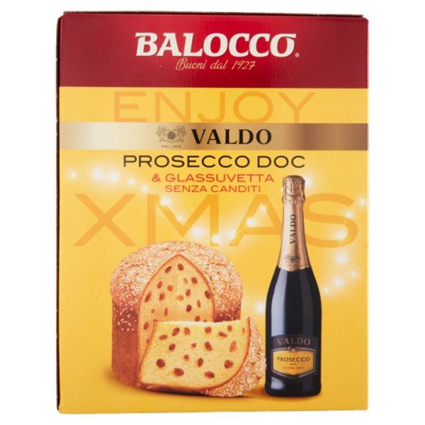 Balocco Enjoy Xmas Glassuvetta Senza Canditi 750 g & Valdo Prosecco DOC Extra Dry 75 cl