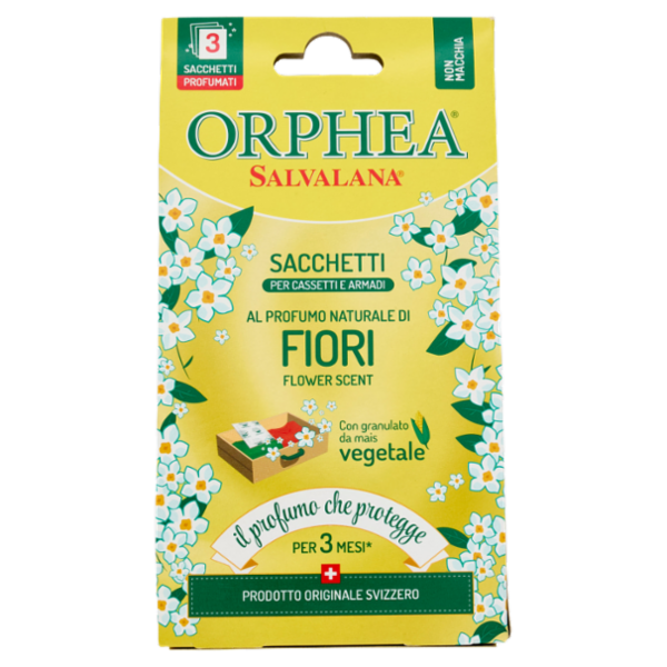 Orphea Salvalana Sacchetti per Cassetti e Armadi al Profumo Naturale di Fiori 3 x 10 g