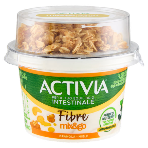 ACTIVIA Fibre Fibre Mix&Go con Probiotico Bifidus, Yogurt Bianco con Granola e Miele, 170g