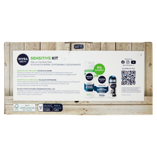 Nivea Men Sensitive Kit Schiuma da Barba 200 ml + Dopobarba 100 ml + Deodorante 50 ml + Travel Bag
