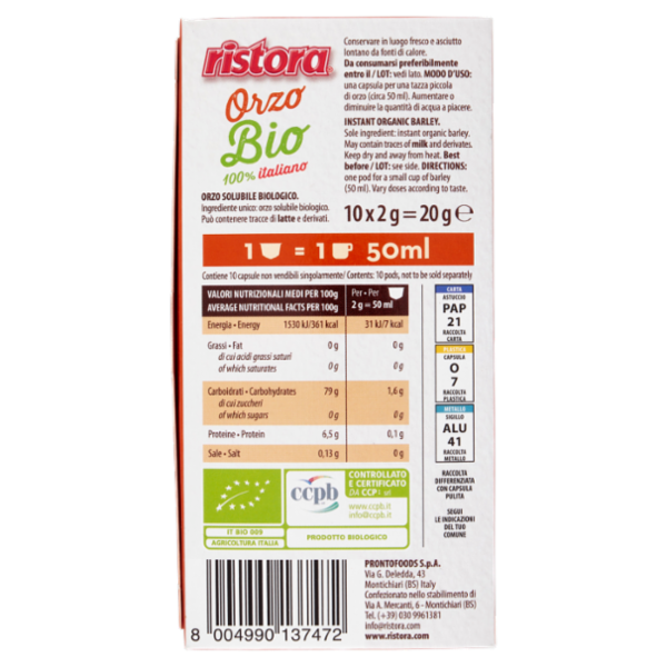 ristora Orzo Bio capsule compatibili con macchine Nespresso* 10 x 2 g