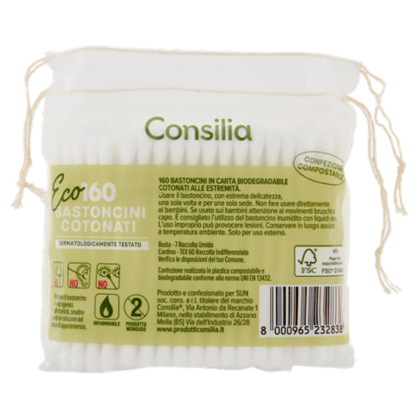 Consilia Bastoncini Cotonati Ecologici 160 pezzi