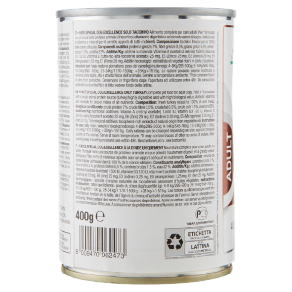 Special Dog Excellence Adult Patè Monoprotein* Solo Tacchino 400 g