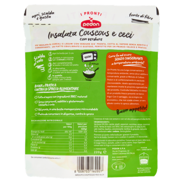 pedon I Pronti Insalata Cous Cous e ceci con verdure 220 g