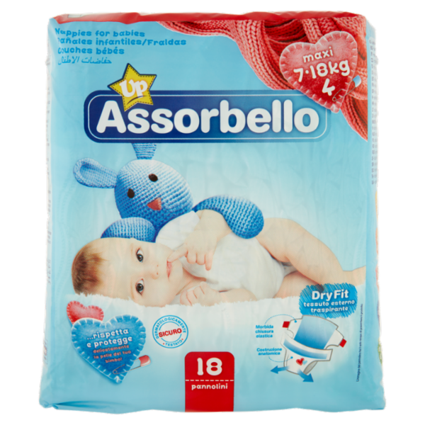 Assorbello Up Maxi 7-18kg taglia 4 pannolini 18 pz