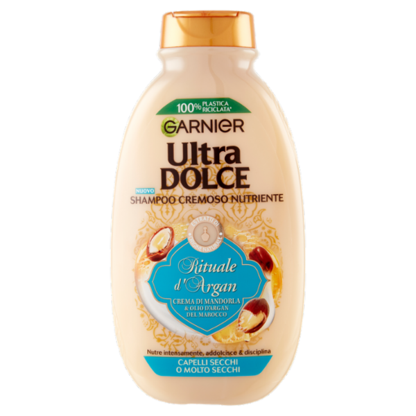 Garnier Ultra Dolce Shampoo con crema di Mandorla e Olio d'argan per capelli molto secchi, 250 ml