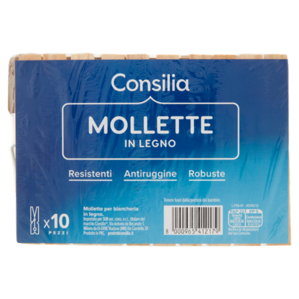 Consilia Mollette Biancheria Legno Grandi 10 pezzi