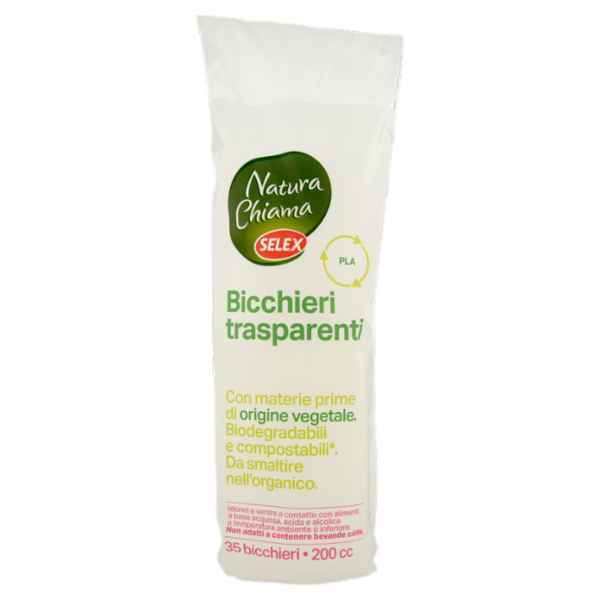Selex Natura Chiama Bicchieri Trasparenti Eco Biodegradabili e Compostabili 200 cc 35 pezzi