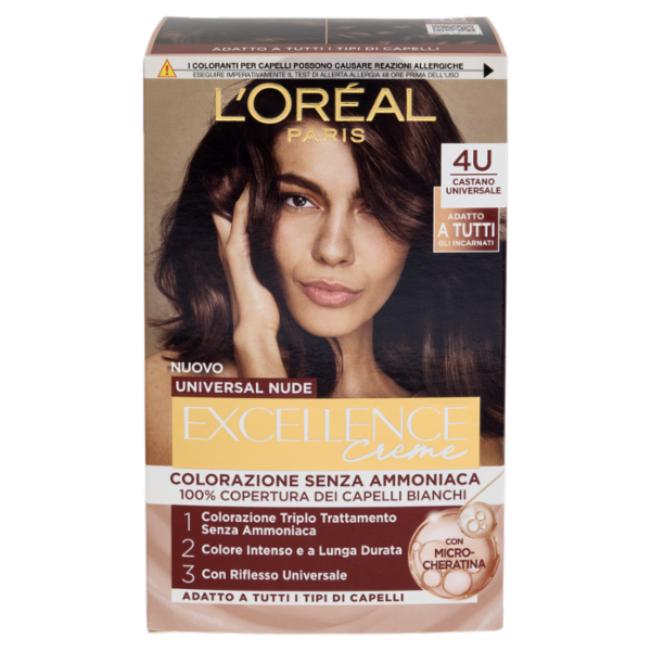 L'Oréal Paris Excellence Creme Universal Nude Colorazione Senza Ammoniaca 4U Castano Universale