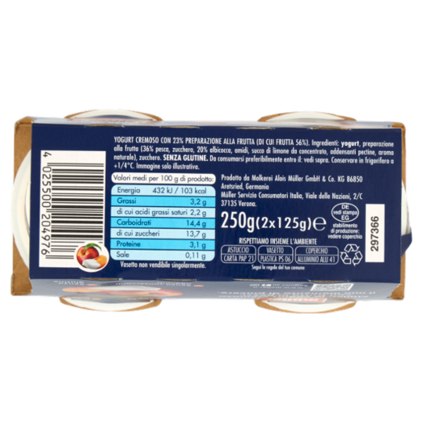 müller Yogurt Cremoso Pesca e Albicocca in Pezzi 2 x 125 g