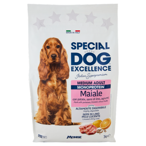 Special Dog Excellence Medium Adult Monoprotein Maiale con patate, semi di lino, agrumi 3 kg