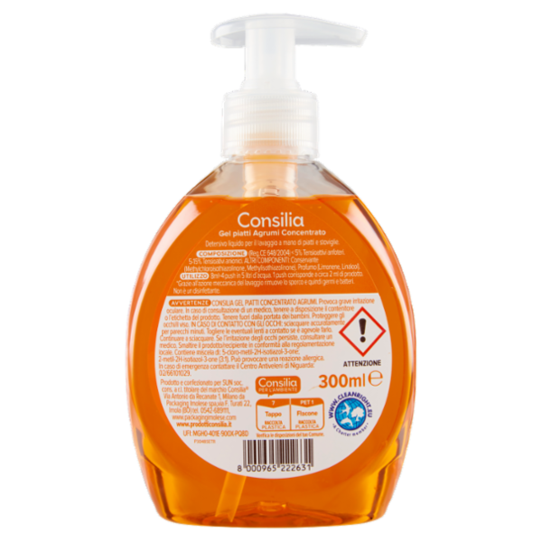 Consilia Detergente per Stoviglie in Gel Concentrato Agrumi 300 ml