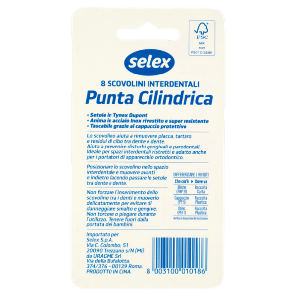 Selex Scovolini Interdentali Punta Cilindrica Fine 0,9 mm 8 pezzi