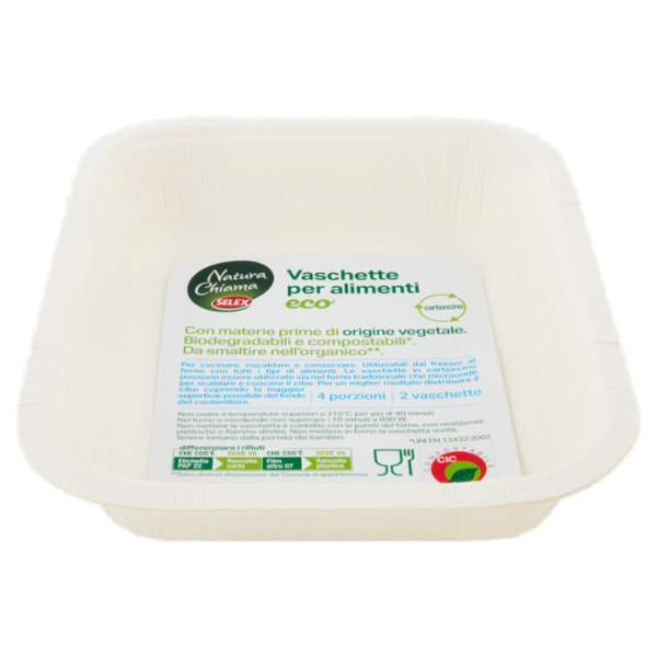 Selex Natura Chiama Vaschette in Cartoncino Biodegradabili Compostabili Eco 4 porzioni 2 pezzi