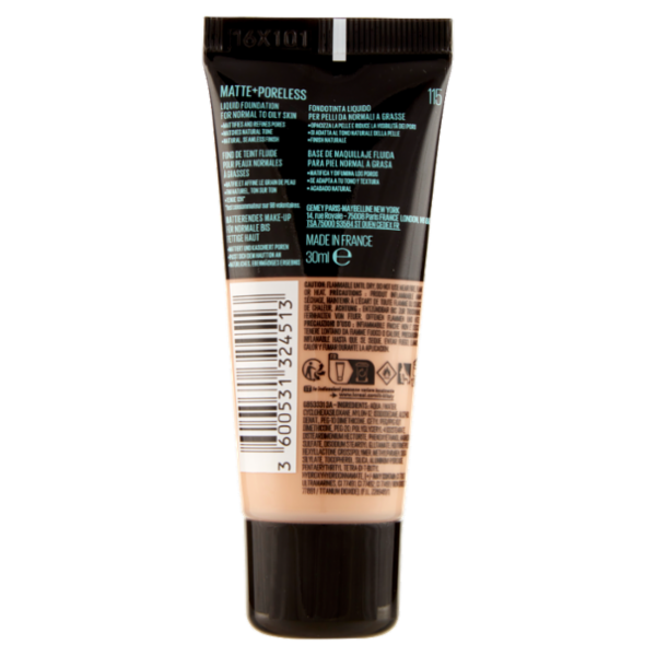 Maybelline New York Fondotinta Fit Me Matte&Poreless, Finish Opacizzante, 115 Ivory 30 ml