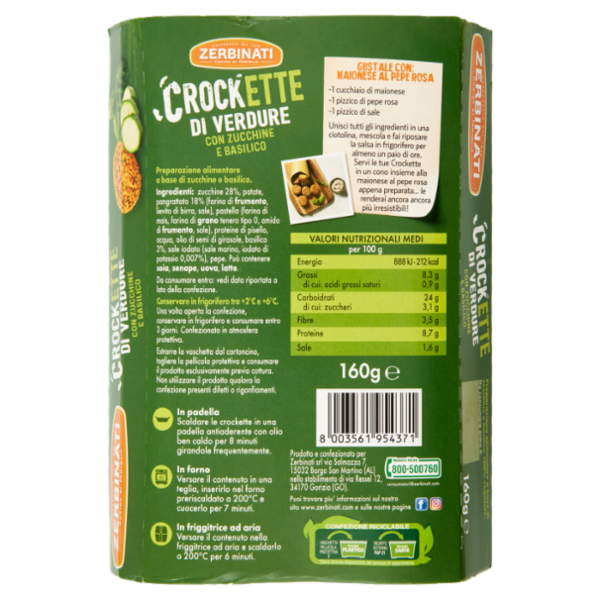 Zerbinati Crockette di Verdure con Zucchine e Basilico 160 g