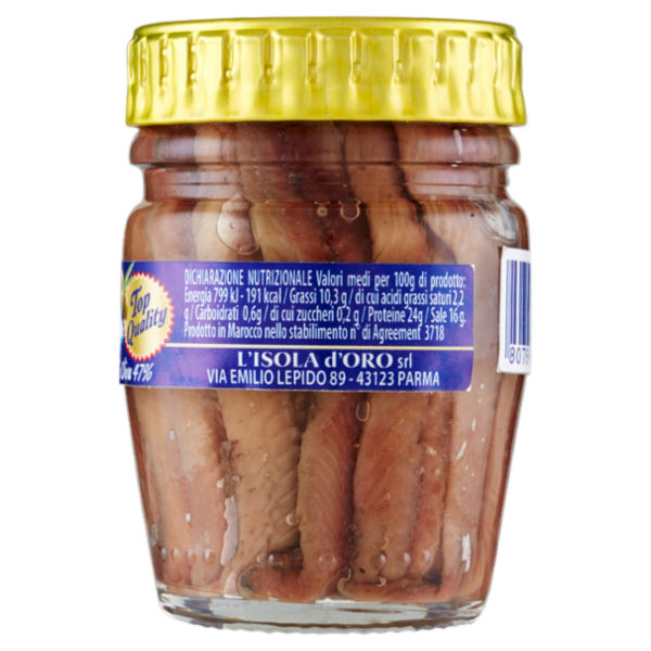 L'Isola d'Oro Aliciotte Top Quality Filetti di Alici Distese in Olio di Oliva 47% 58 g