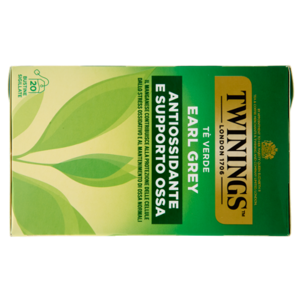 Twinings Earl Grey Tè Verde aromatizzato Bergamotto Antiossidante e Supporto Ossa 20 filtri The 40 g