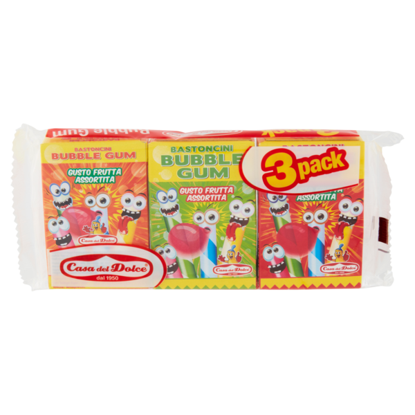 Casa del Dolce Bastoncini Bubble Gum Gusto Frutta Assortita 3 x 27,2 g